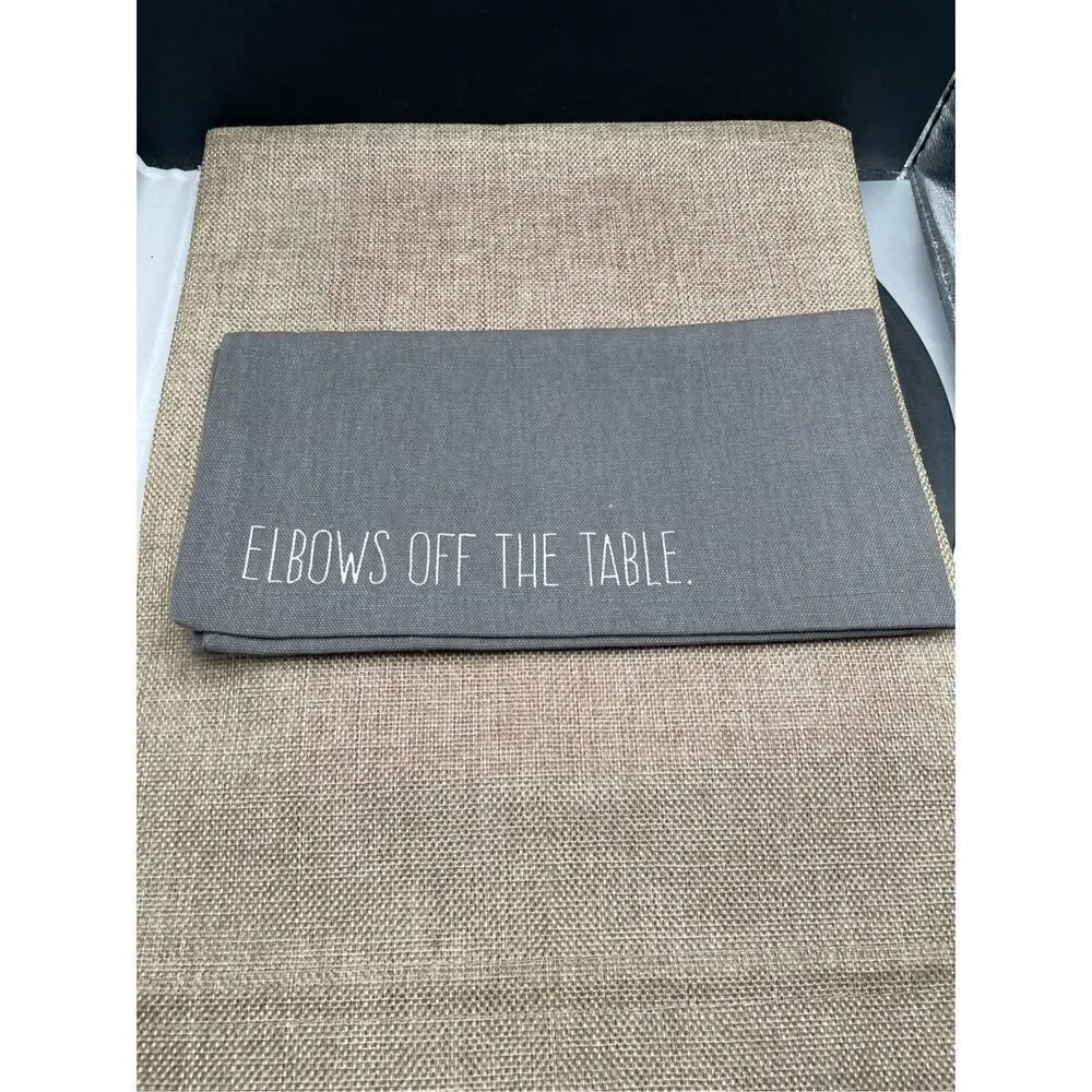 World Market Dinner Napkin Set Gray with Manners Wording 100% Cotton